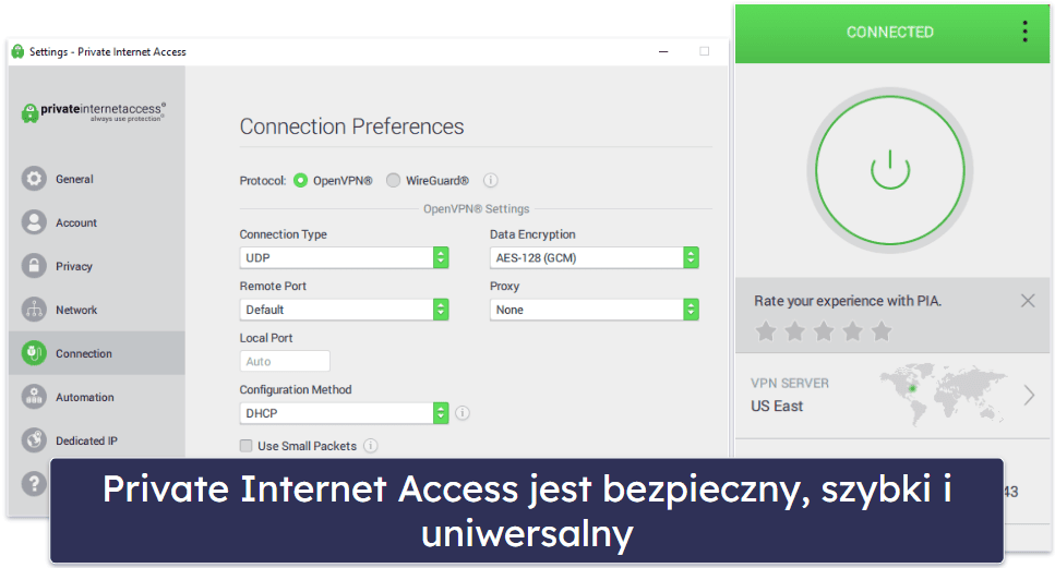 🥇1. Private Internet Access: Ceniony VPN z przyjaznym dla użytkownika dodatkiem antywirusowym