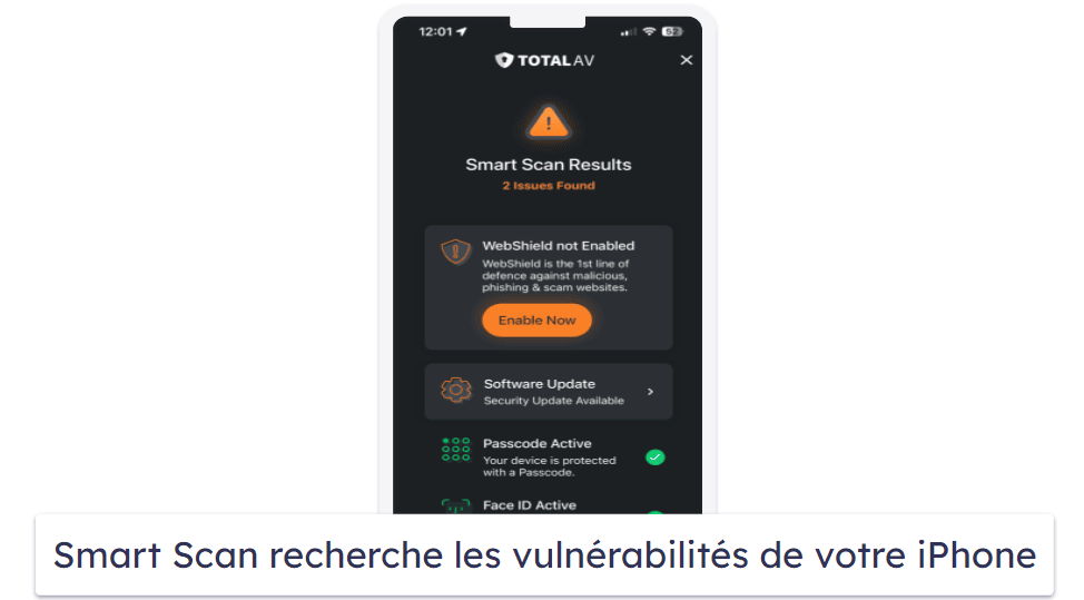 Meilleur antivirus gratuit pour iOS – TotalAV Mobile Security (+ un VPN)