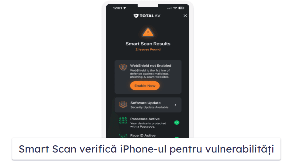 Cel Mai Bun Antivirus Gratuit pentru iOS — Securitate Mobilă TotalAV &amp; VPN Privat