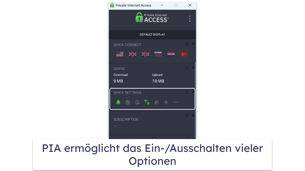 🥈 2. Private Internet Access: Anpassbares VPN mit guten Geschwindigkeiten für CoD:MW