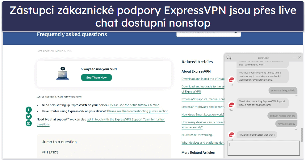 Uživatelská podpora ExpressVPN