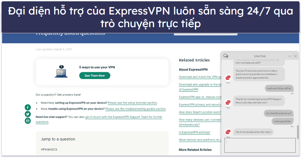 Hỗ trợ khách hàng của ExpressVPN