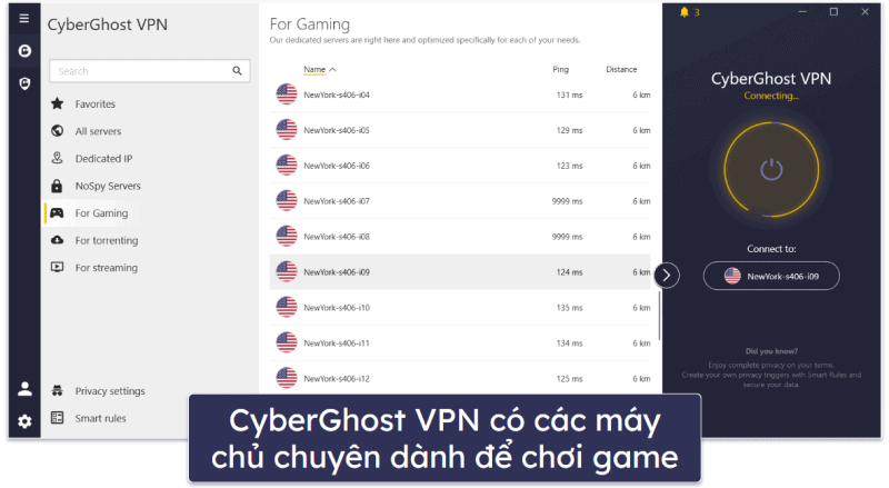 🥉3. CyberGhost VPN – Hiệu suất cao với mạng máy chủ lớn (khuyên dùng cho chơi game)