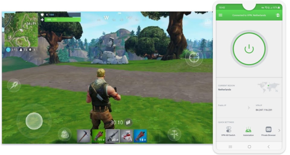 🥈2. Private Internet Access — Good VPN for Playing Fortnite on Mobile Devices