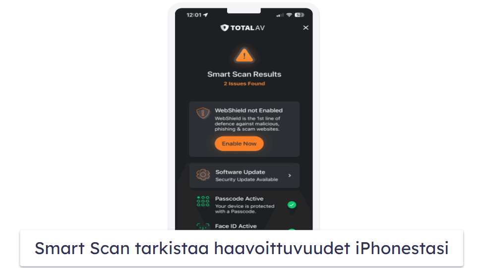 Paras ilmainen virustorjunta iOS:lle – TotalAV Mobile Security & Private VPN