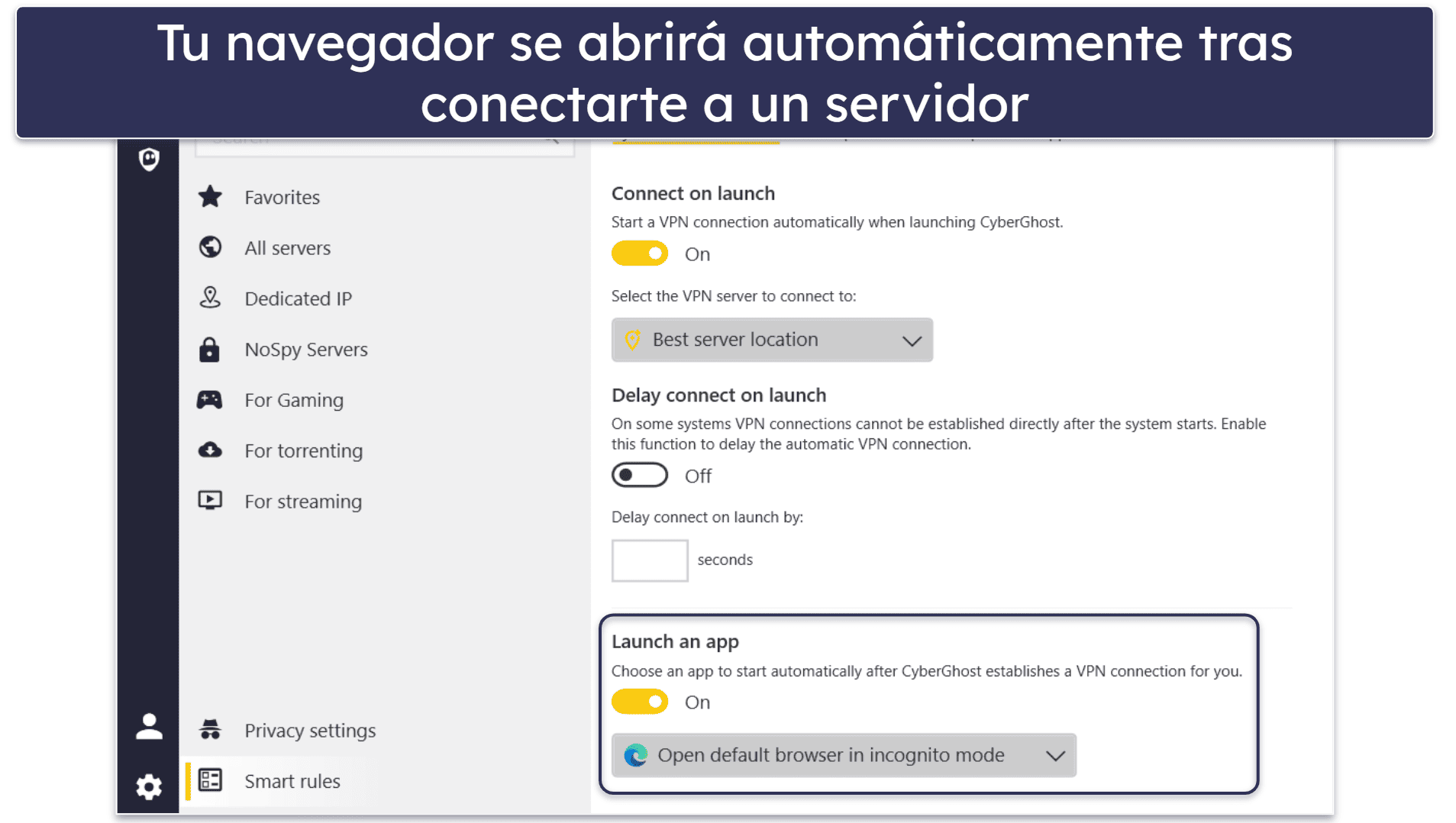 🥉 3. CyberGhost VPN: servidores optimizados para plataformas gratuitas de streaming de deportes