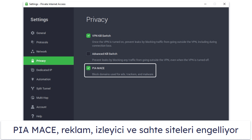 🥈 2. Private Internet Access: Android ve iOS’ta Ücretsiz Spor Etkinliklerini Canlı İzlemek için Harika Bir VPN Hizmeti