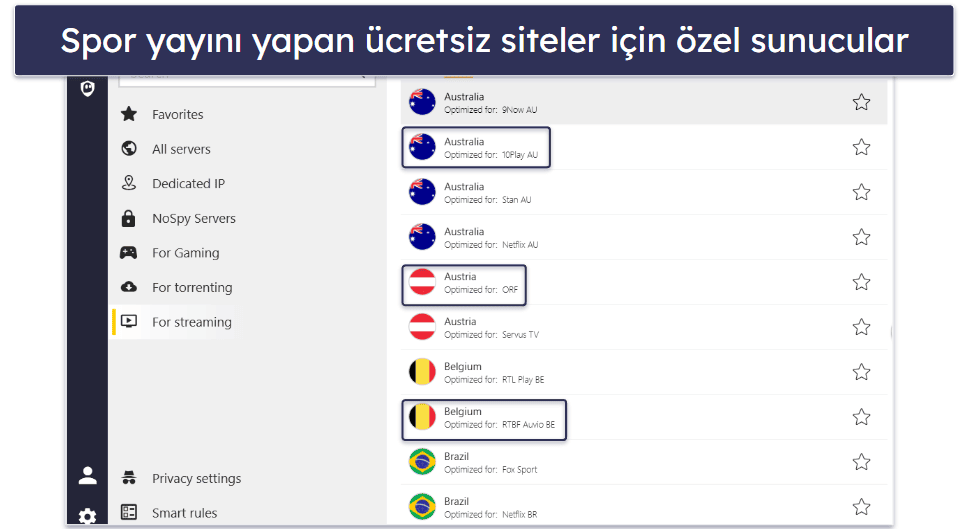 🥉 3. CyberGhost VPN: Ücretsiz Spor Yayını Yapan Platformlara Özel Sunucular