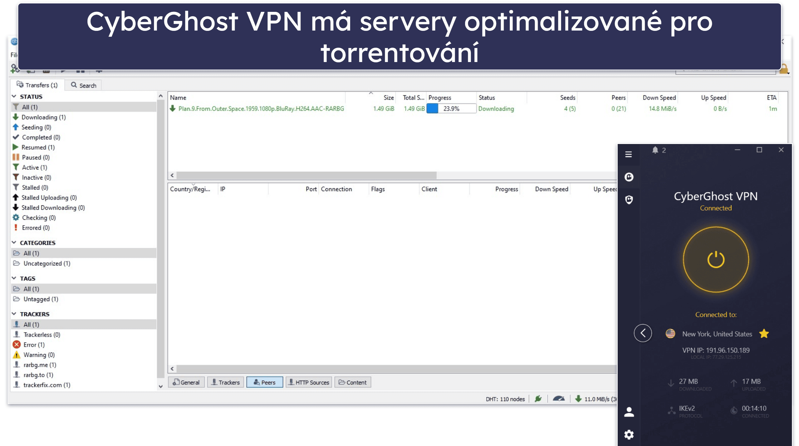 CyberGhost VPN podpora torrentování