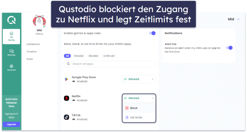 🥇1. Qustodio — Beste Kindersicherungs-App für Netflix