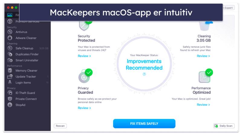 Bonus. MacKeeper — intuitivt antivirus med mange funksjoner for Mac