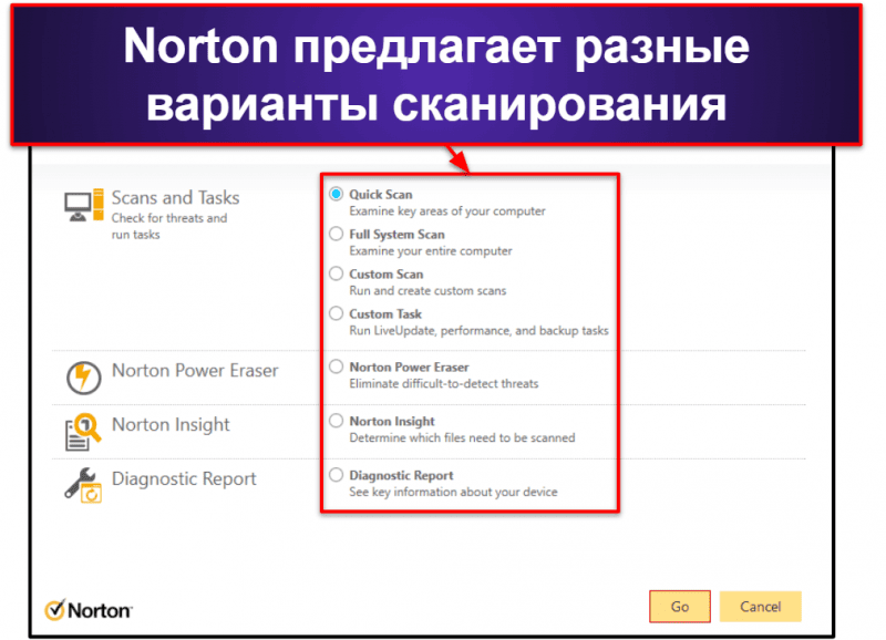 Функции безопасности Norton