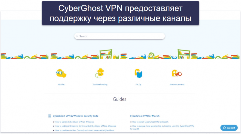 CyberGhost VPN: пользовательская поддержка