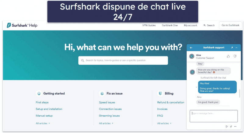 Asistență pentru clienți Surfshark