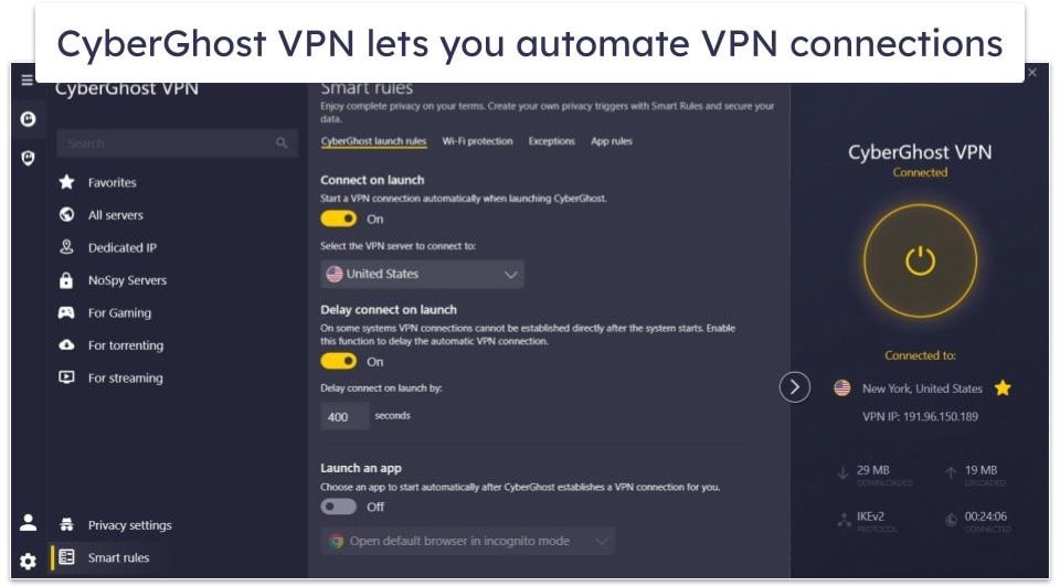 🥈2. CyberGhost VPN — Good Streaming VPN for Beginners (With Great Automation)