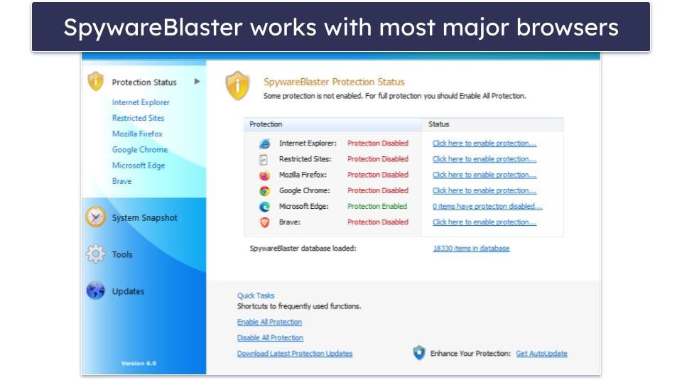 Bonus. SpywareBlaster — Best for Additional Browsing Protection