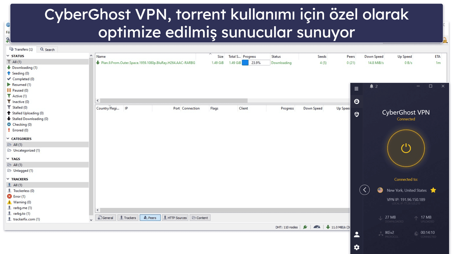 CyberGhost VPN Torrent Desteği