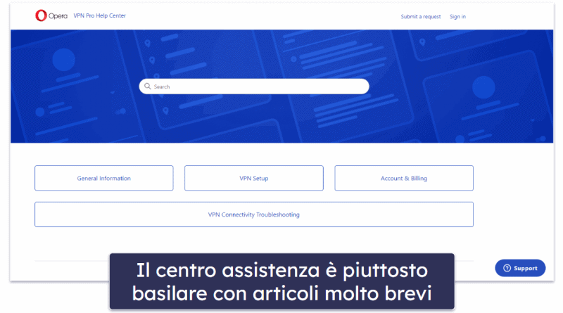 Assistenza clienti di Opera VPN Pro