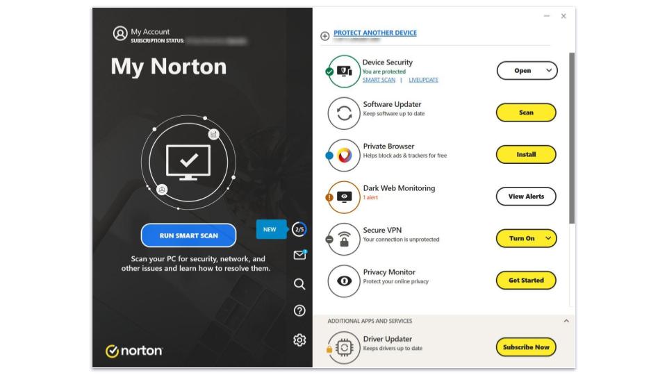 Recursos de segurança do Norton