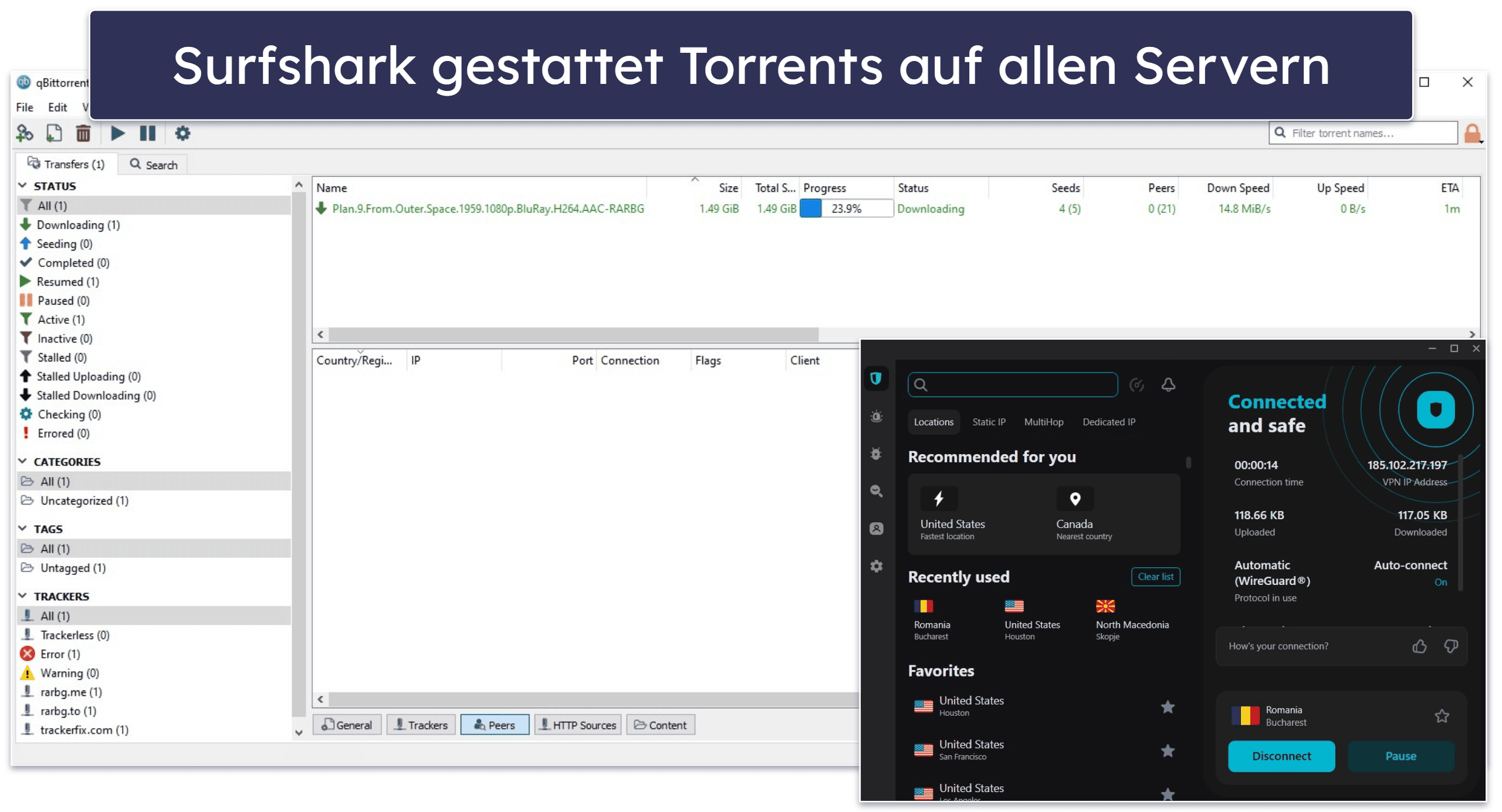 Surfshark Torrent-Unterstützung
