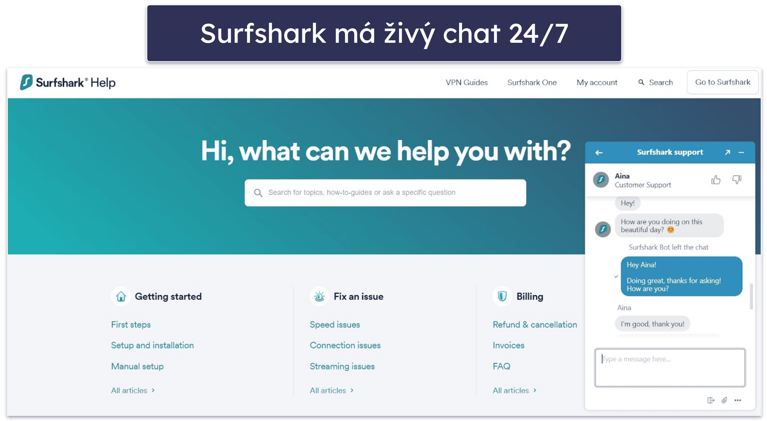 Zákaznická podpora Surfshark