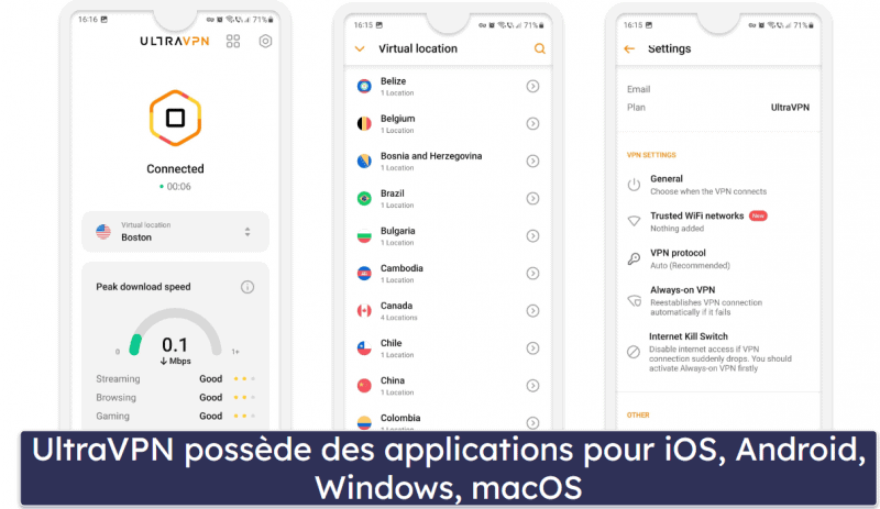 Facilité d’utilisation d’UltraVPN : applications mobiles et de bureau