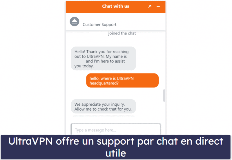 Assistance clientèle d’UltraVPN