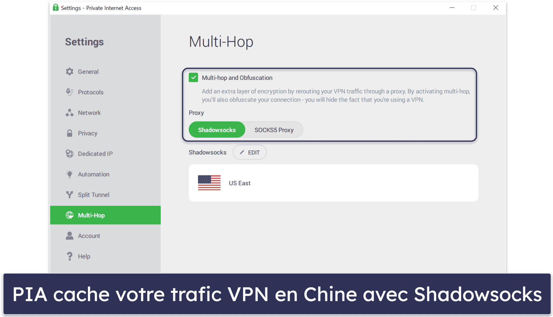 🥈2. Private Internet Access —Une alternative à NordVPN hautement sécurisée pour la Chine