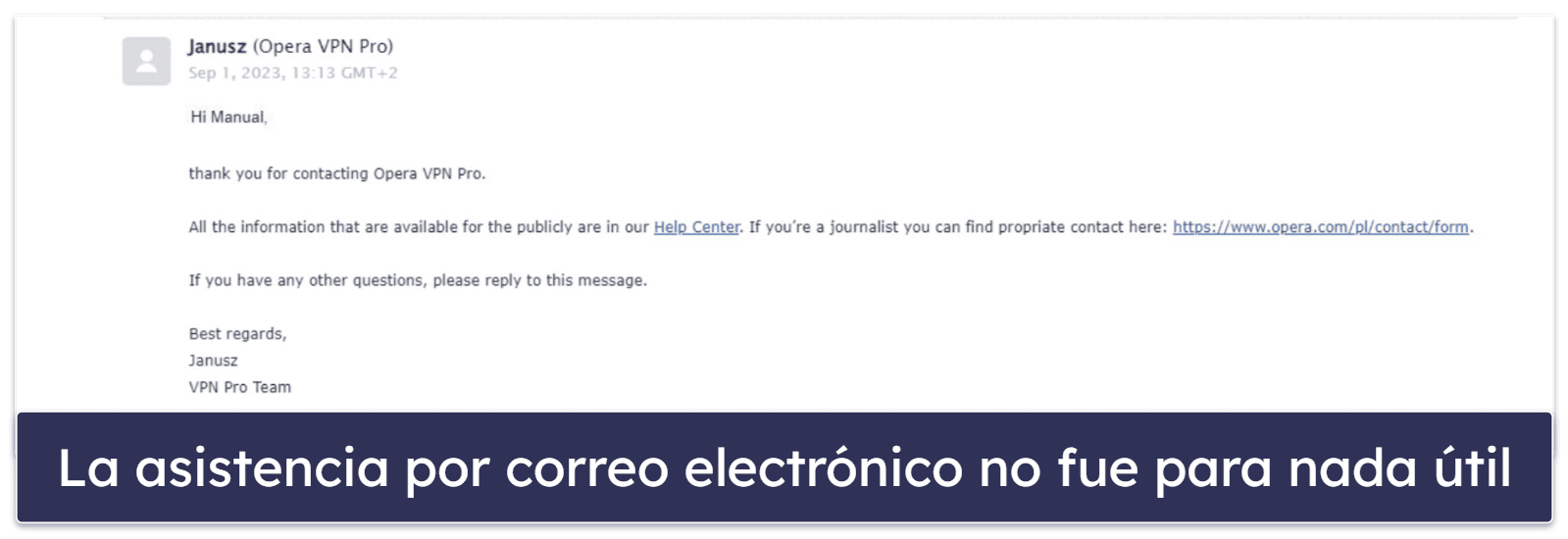 Asistencia al cliente de Opera VPN Pro
