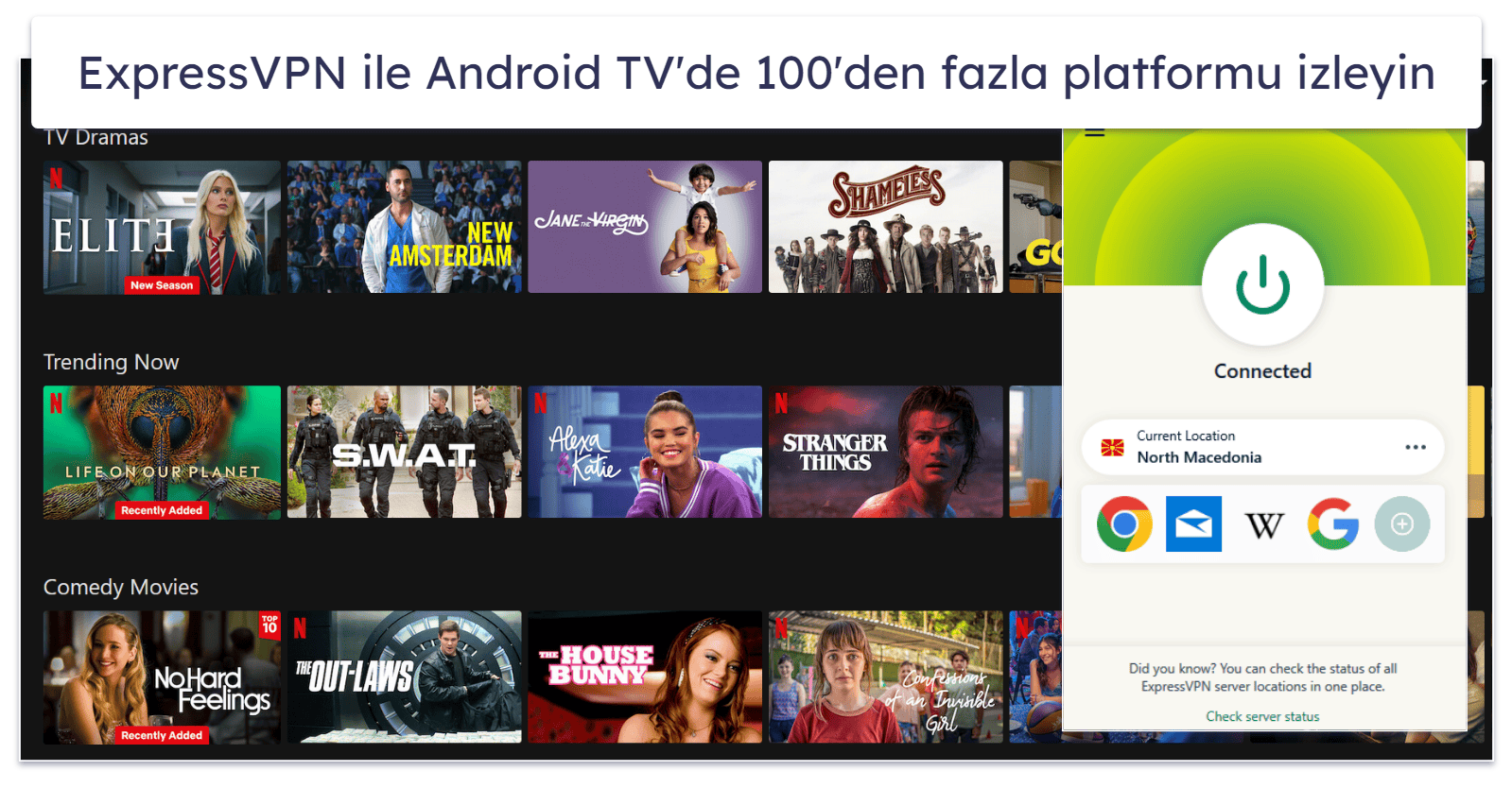 🥇1. ExpressVPN : Android TV Box İçin Genel Olarak En İyi VPN