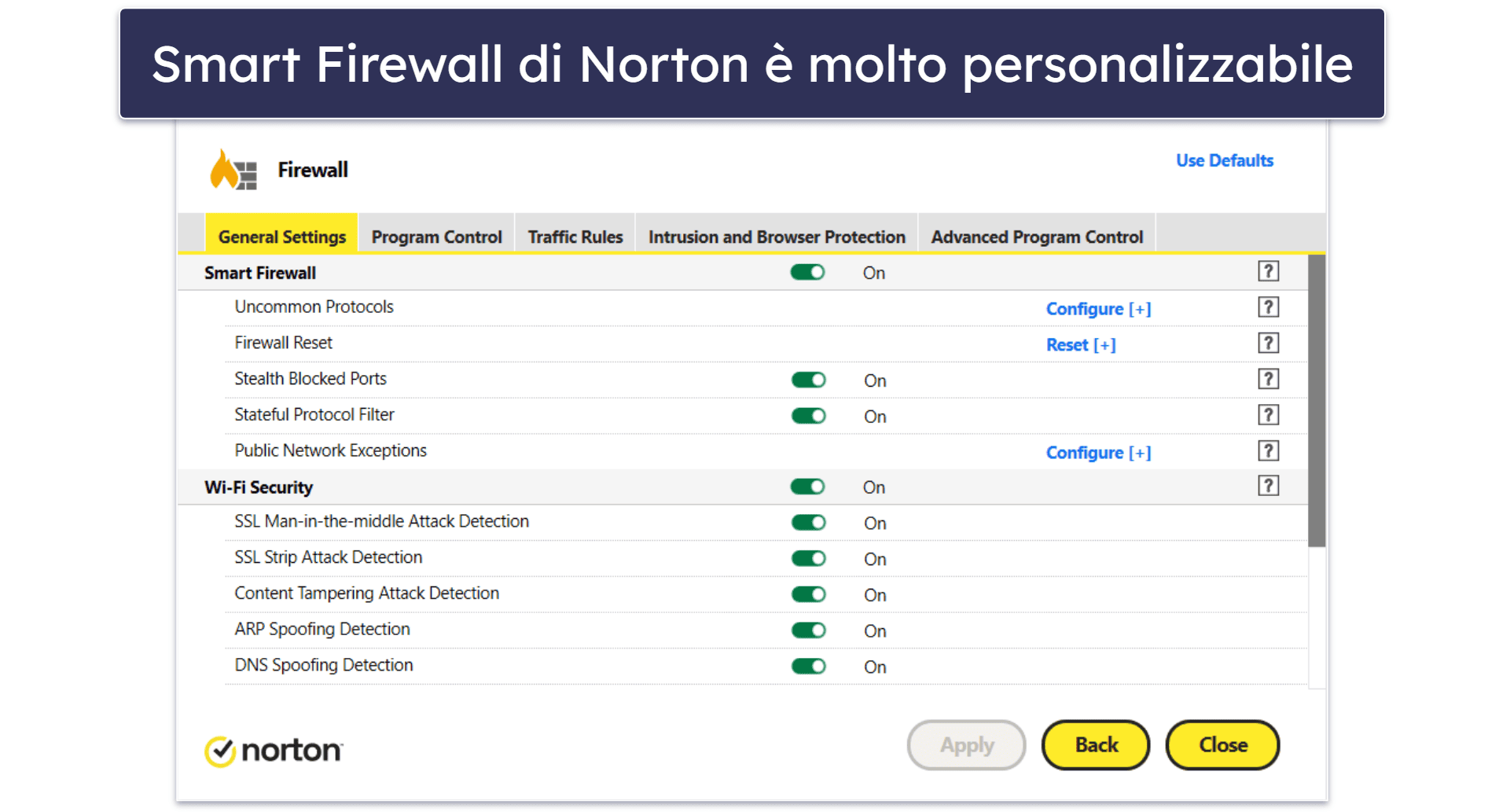 Funzionalità di sicurezza di Norton