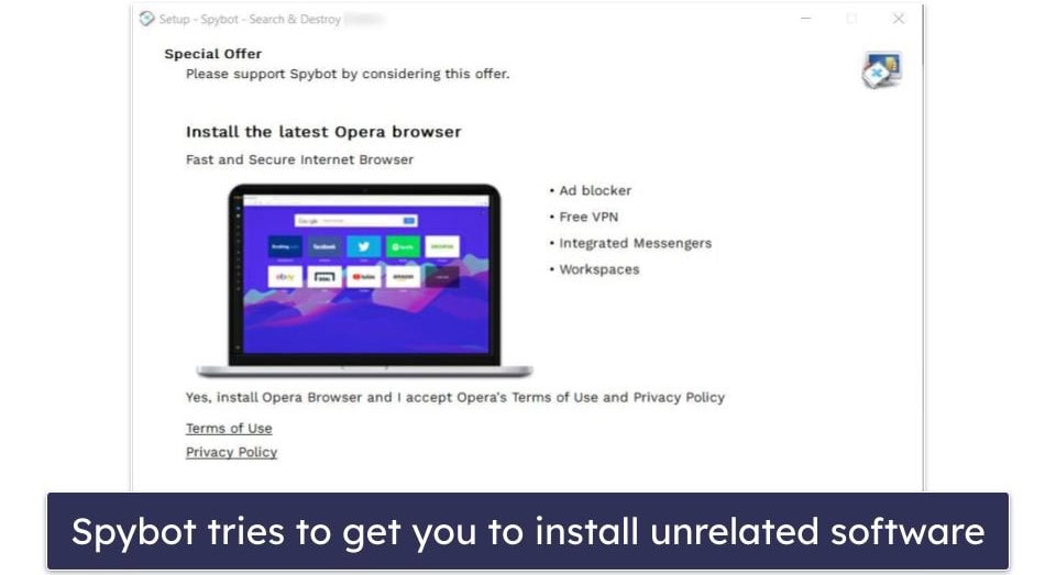 Spybot Search & Destroy Ease of Use & Setup — Requires Multiple Apps + Installs Unrelated Software