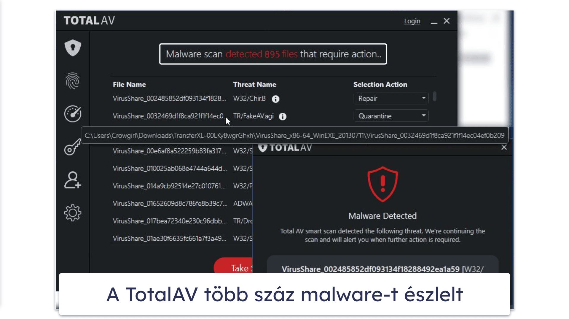 TotalAV biztonsági funkciók