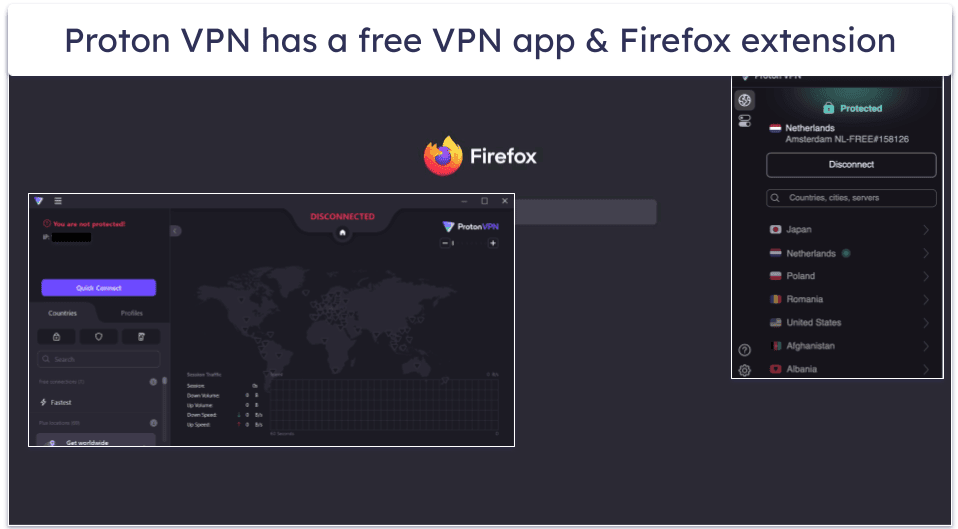🥈2. Proton VPN — Free VPN App & Extension for Firefox With Strong Security Features