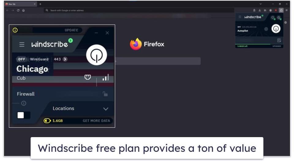 5. Windscribe — Feature-Rich VPN for Firefox (Ad Blocker + Streaming Support)