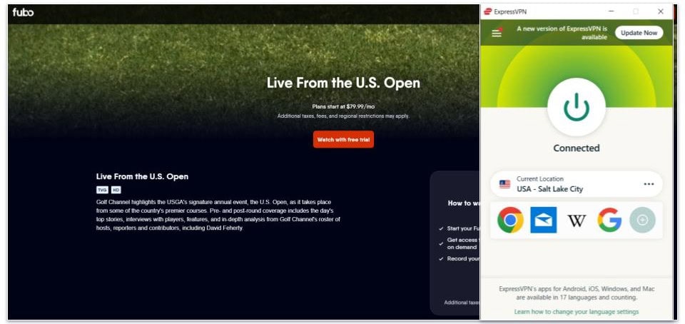 🥇1. ExpressVPN — Best VPN for Watching the US Open (Golf) in 2024