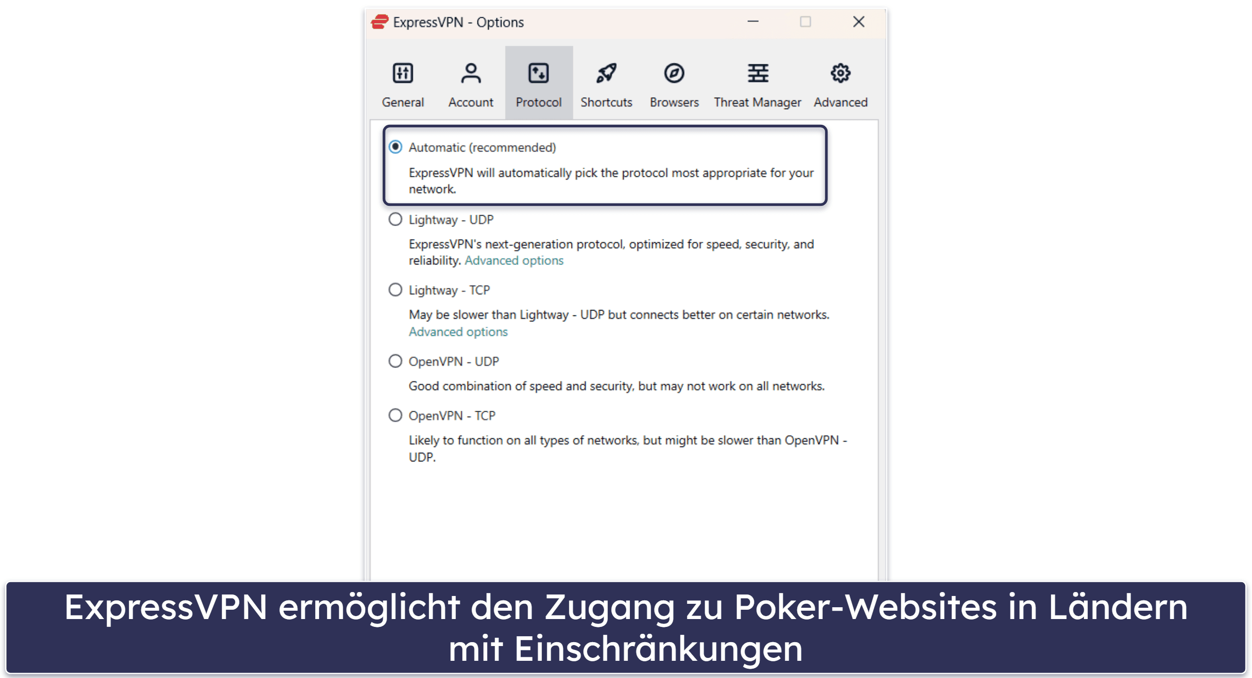 🥇1. ExpressVPN — Bestes VPN für Online-Poker in 2026