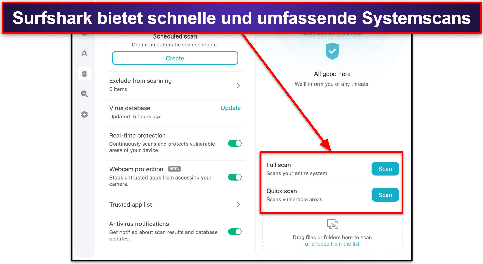 Surfshark Antivirus – Sicherheitsfunktionen