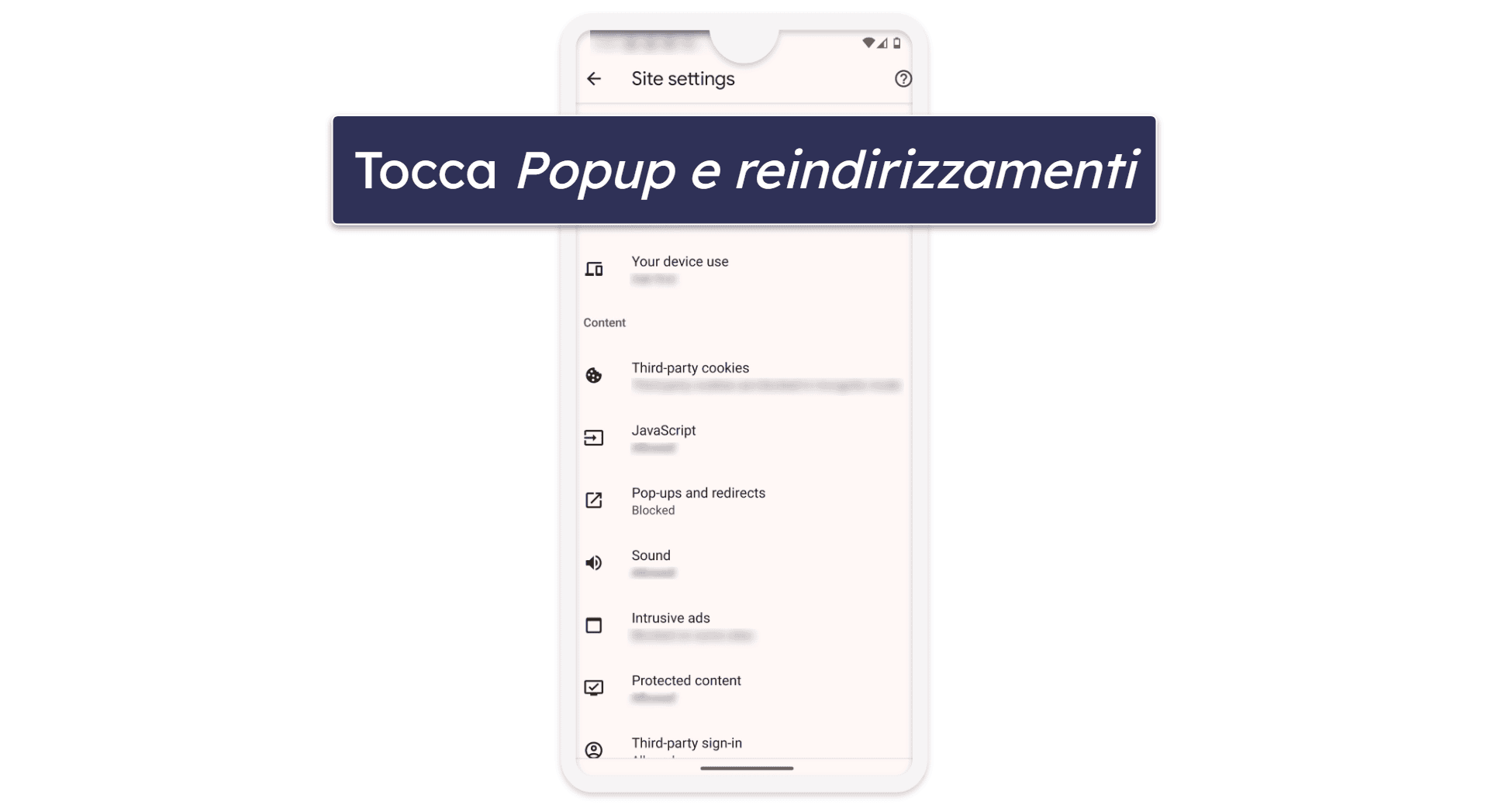Punto 3. Disabilita popup e reindirizzamenti nel tuo browser