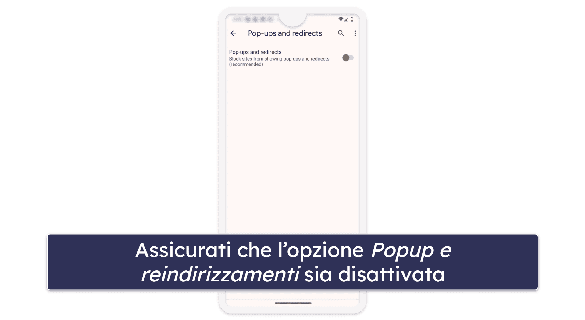 Punto 3. Disabilita popup e reindirizzamenti nel tuo browser