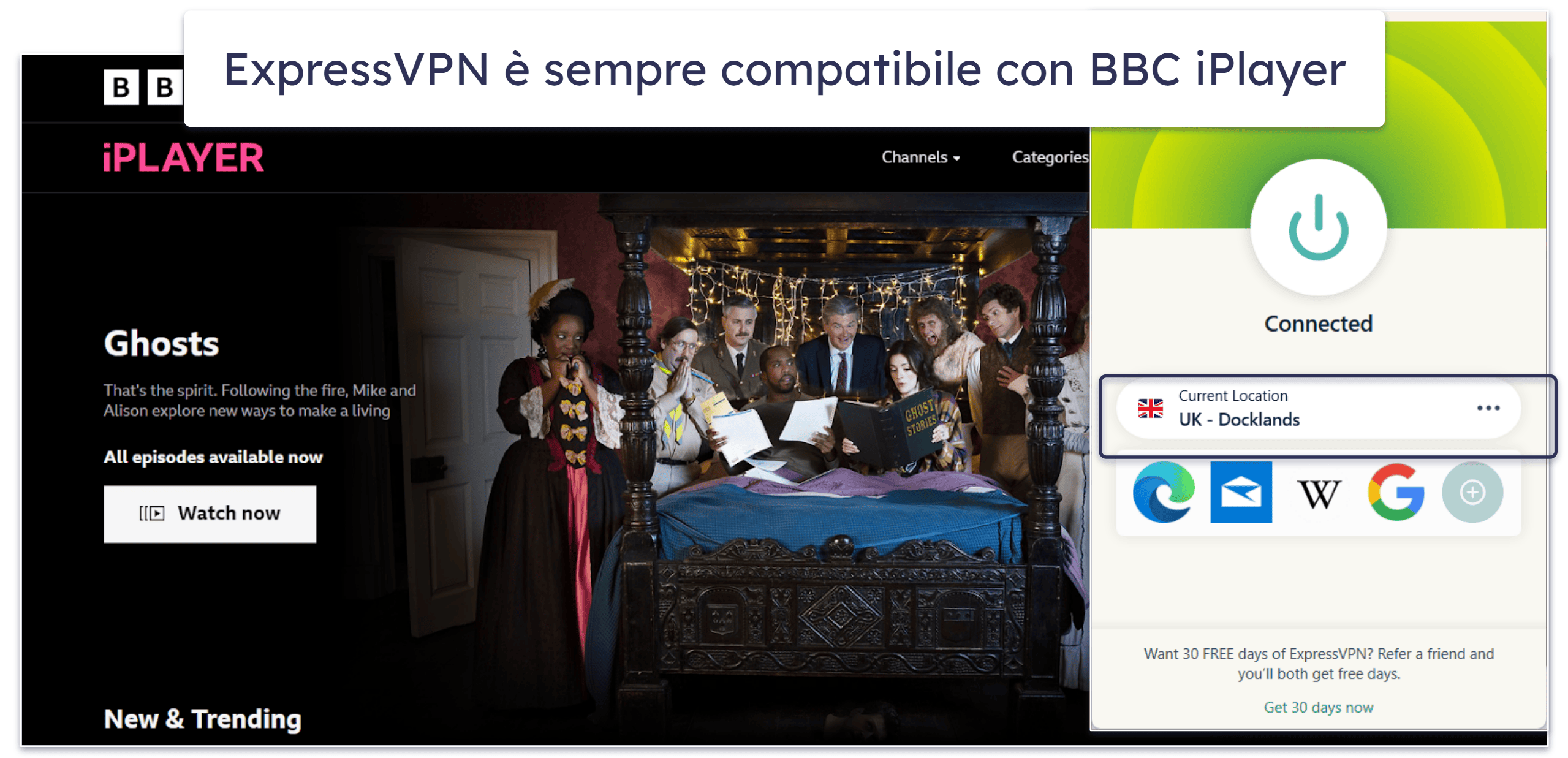 🥇 1. ExpressVPN — In assoluto, la migliore VPN del 2026 per BBC iPlayer