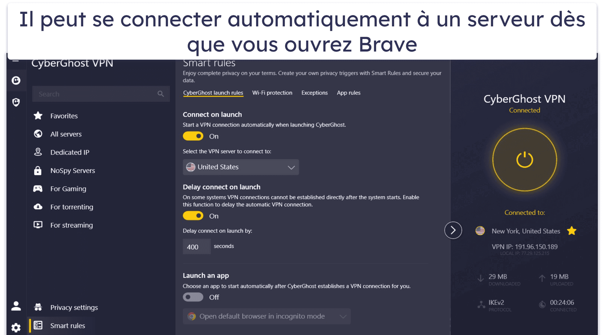 🥉 3. CyberGhost VPN — Très bon Brave VPN pour le streaming