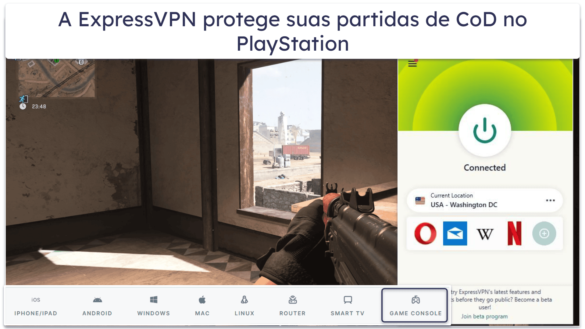 1. 🥇 ExpressVPN — Melhor VPN para Warzone em termos gerais em 2026