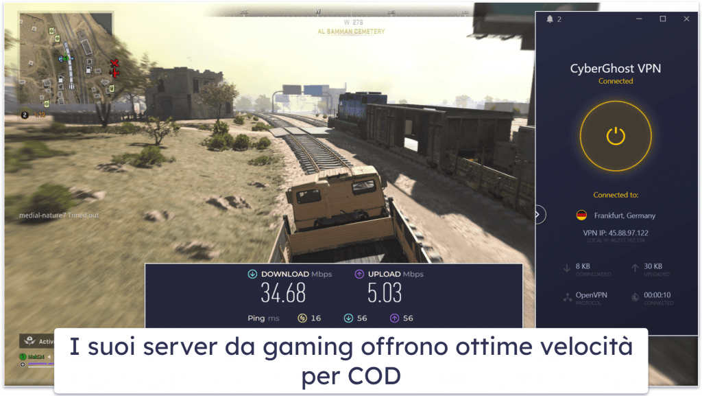 🥉3. CyberGhost VPN – Include server ottimizzati per il gaming