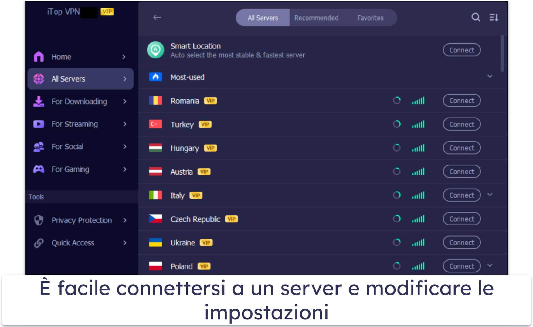 Facilità d’uso di iTop VPN: app per dispositivi mobili e per computer
