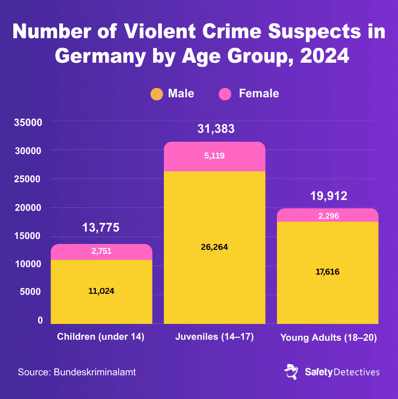 The number of violent crime suspects in Germany by age group in 2024