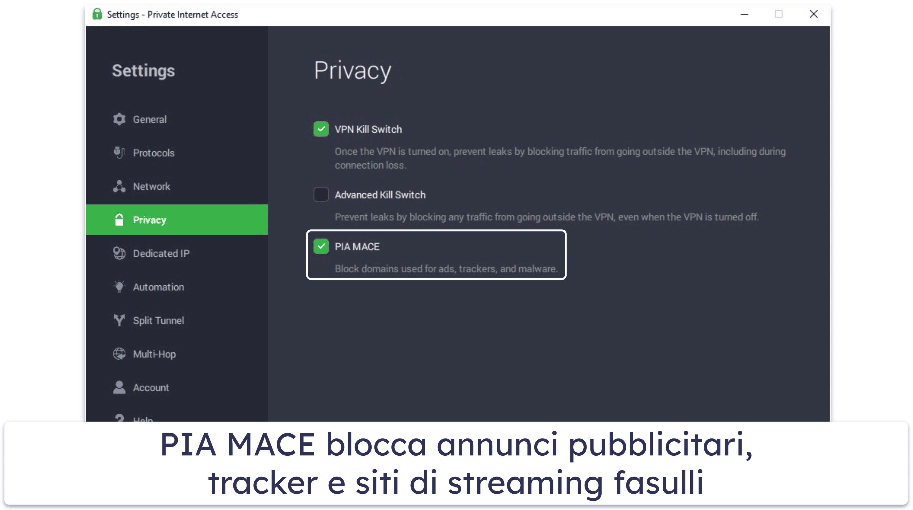 🥈 2. Private Internet Access — Ottima VPN per vedere sport gratis su Android & iOS