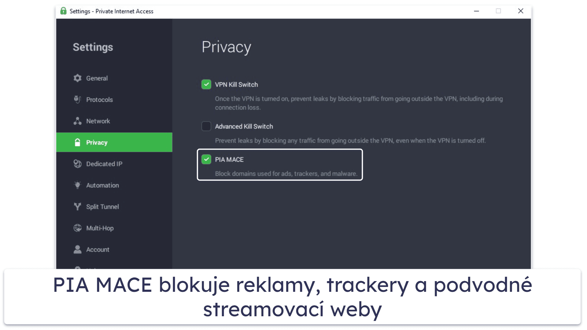🥈 2. Private Internet Access — Skvělá VPN pro sledování sportovních přenosů zdarma na Androidu & iOS