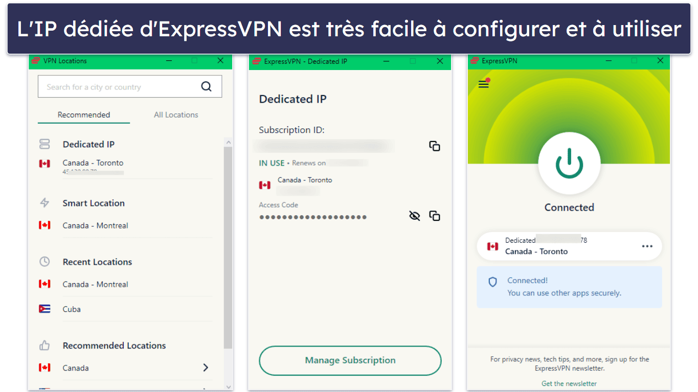 🥇1. ExpressVPN — Le meilleur VPN en général avec adresses IP dédiées