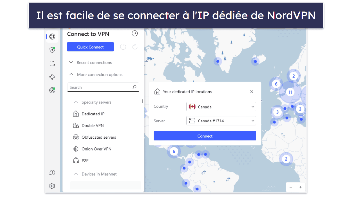 🥈2. NordVPN — Compte des adresses IP dédiées dans de nombreux pays